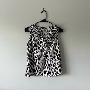 Ann Taylor Black and White Ruffle Front Sleeveless Top Women's Size 2P